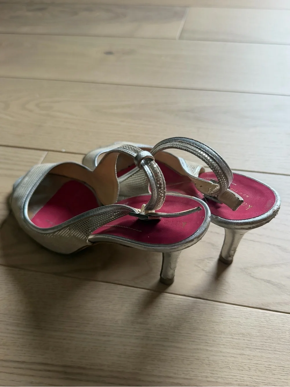 kate spade Silver Metallic Slingback Peep-Toe Heels with Pink Insole